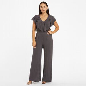 Ark & Co Gray Backless Wide Leg Jumpsuit Ruffle Top Size Small